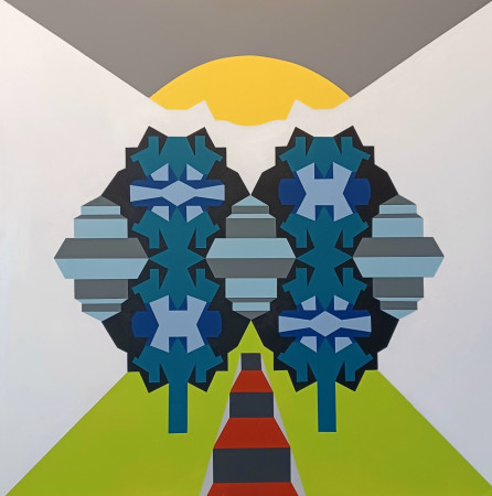 'garden with steps and  lamps'  acryl op paneel 60cm x 60cm   2025